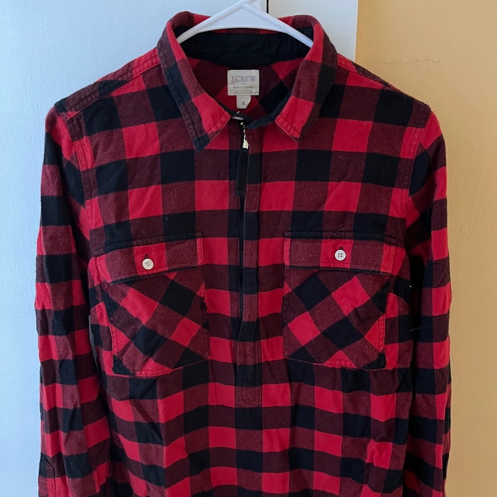J Crew Buffalo Plaid Flannel Pullover with Zipper Size Small
